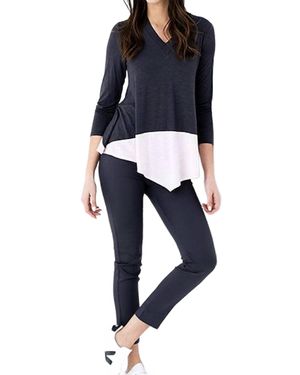 Marble Two Tone Long Sleeve Top - Blue