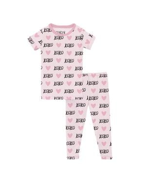 KICKEE Girl's Short Sleeve Pajama Set - Pink