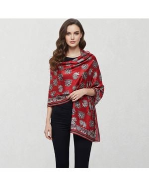 TRUEDAMES Paisley Pattern Printed Oblong Silky Satin Scarf Shawl - Red