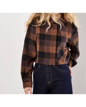 Apricot Buffalo Check Cropped Shirt Top - Brown