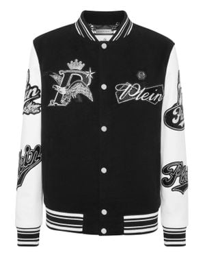 Philipp Plein Varsity Bomber With Leather Sleeves Crystal Eagle - Black