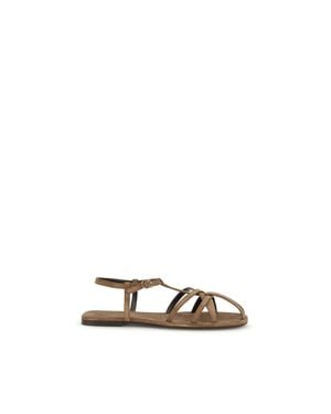 Herbert Levine Calf Leather Bos Taurus Flat Sandals - Brown
