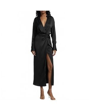 Ramy Brook Aurora Draped Satin Shirt Dress - Black