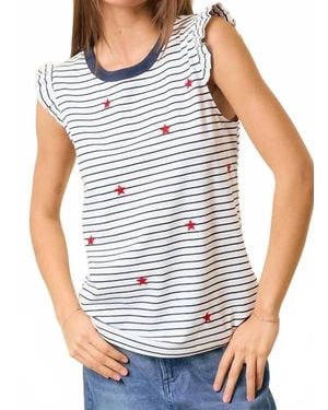 Doe And Rae Ruffle Star Embroidered Tank Top - Blue