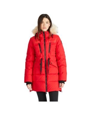 Pajar Alia Mixed Media Quilted Parka With Detachable Hood And Faux Fur Trim - Brown