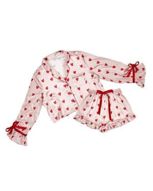 Bella Sleep + Spa Cropped Ruffle Short Set With Velvet Ties - Red