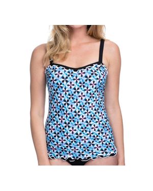 Gottex D-Cup Scoop Neck Shirred Underwire Tankini Top - Blue