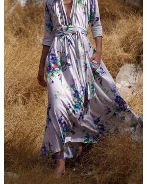 Luisa Beccaria Floral Printed Dress - Blue