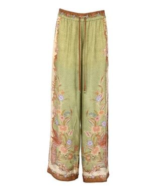 Zimmermann Wide-Leg Silk Pants With Intricate Floral Motifs - Green