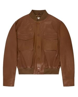 Montedoro Cropped Smooth Leather Bomber Jacket - Brown