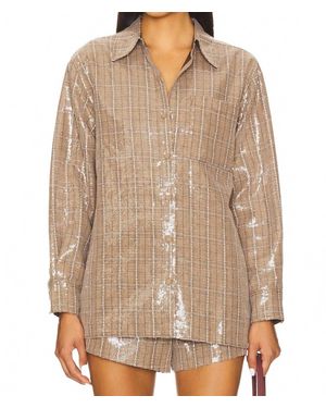 Line & Dot Checkmate Oversized Shacket - Brown