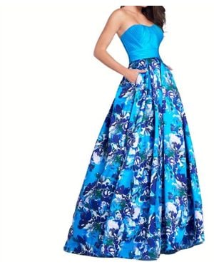 Ellie Wilde Strapless Floral Ballgown - Blue