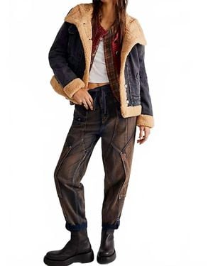Free People Rylee Denim Cozy Moto Jacket - Black