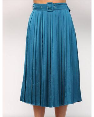 Fate Satin Pleated Midi Skirt - Blue