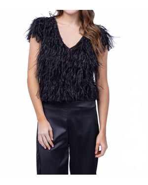 EMILY SHALANT Feather V-Neck Short Sleeve Tee - Blue