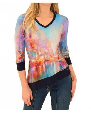 Dolcezza City Print Asymmetric Hem Quarter Sleeve Top - Red