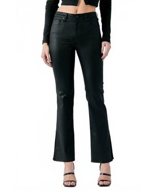 Hidden Jeans Coated Leather Raw Hem Cropped Flare Pants - Black