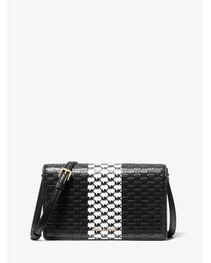 Michael Kors Jet Set Medium Logo Embossed Leather Crossbody Bag - Black