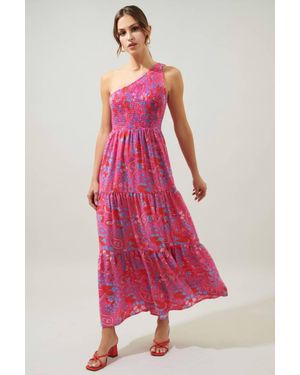 Sugarlips Smocked One Shoulder Lys Maxi Dress - Pink