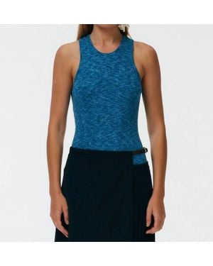 Tibi Printed Combed Cotton Ribbed Sweater Tank - Blue