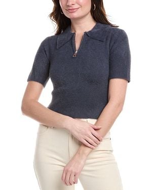 Avantlook Fuzzy Eyelash 1/4-Zip Polo Sweater - Blue