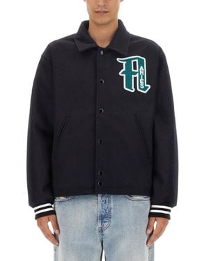 Aries Embroidered Wool Varsity Jacket - Blue