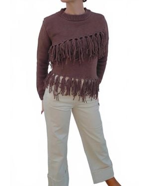 DELUC Fringe Crew Neck Sweater - Red