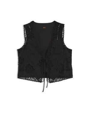 BOSS Embroidered Waistcoat With Tie Closure - Black