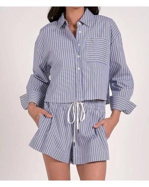 Elan Striped Collar Button Down Top - Blue