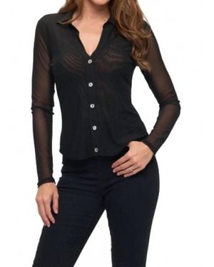 Ariella Mesh Collared Button Up Top - Black