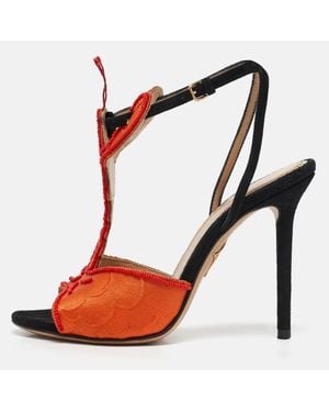 Charlotte Olympia Fabric And Suede Ankle Strap Sandals - Red