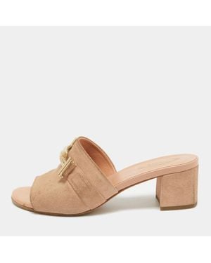 Tod's Suede Double T Buckle Slide Sandals - Brown