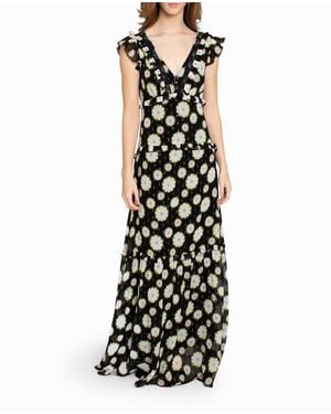 Nicole Miller Hazy Daisy Ruffle Maxi Dress - White