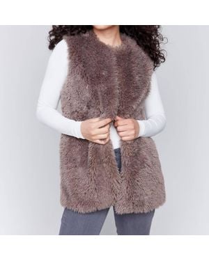 Charlie b Long Faux Fur Vest - Purple