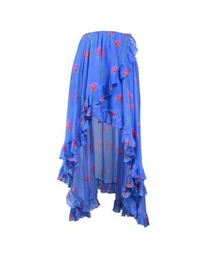 Caroline Constas Printed Ruffled Asymmetric Hem Adelle Midi Skirt - Blue