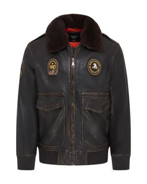 Infinity Leather Leather Bomber Sheepskin Collar G-1 Aviator Jacket - Black