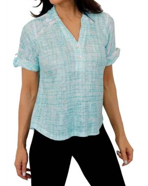 Impulse California Weave Print Cuff Sleeve Top - Blue
