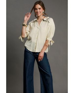 TRUEDAMES Full Size Embroidered Detail Button Down Shirt Plus Size - Gray