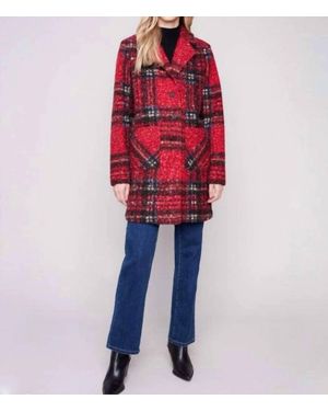 Charlie b Plaid Boucle Knit Coat - Red