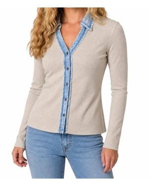Mystree Thermal Button Down Top - Blue