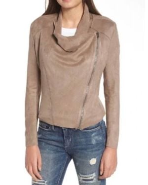 Blank NYC Faux Suede Drape Front Zip Up Top - Blue