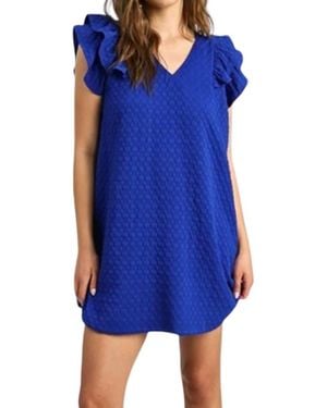 Umgee Trish Ruffle Sleeve Mini Dress - Blue