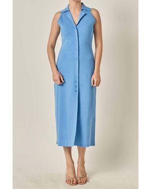 Endless Rose Knit Collared Midi Dress - Blue