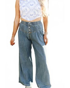 Lucky & Blessed Drawstring Wide Leg Jeans - Blue