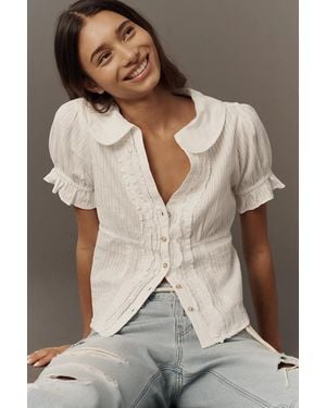 Pilcro Keira Waisted Tuxedo Blouse - Natural