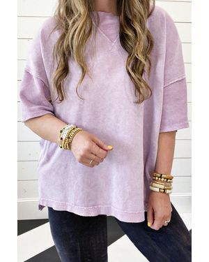 TRUEDAMES Orchid Petal Mineral Wash Drop Sleeve Patchwork Plus Tee - Pink