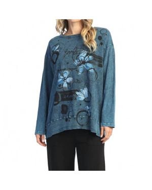 Jess & Jane Mineral Washed Rib Contrast Top - Blue
