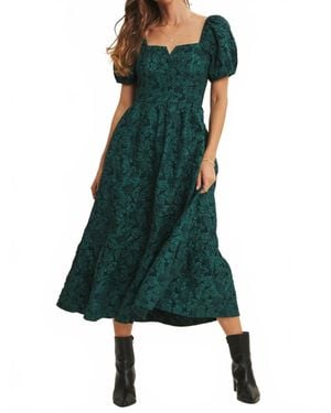 In February Timeless Elegance Floral Jackerd Puff Sleeve Midi Dress - Green