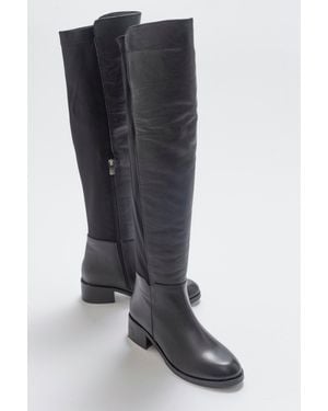 Forever & Always Shoes Cassie Leather Knee High Boot - Black