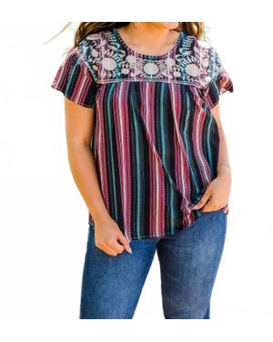 Layerz Clothing Striped Embroidered Top - Blue